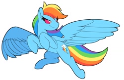 Size: 1500x970 | Tagged: safe, artist:whygena, imported from derpibooru, rainbow dash, pegasus, pony, cute, dashabetes, ear fluff, female, leg fluff, mare, no pupils, simple background, solo, spread wings, white background, wings