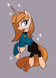Size: 2116x2924 | Tagged: safe, artist:rollingrabbit, imported from derpibooru, oc, oc only, pony, unicorn, beverly crusher, clothes, female, mare, ponified, simple background, solo, star trek, starfleet, uniform