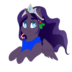 Size: 2000x2000 | Tagged: safe, artist:dollpone, artist:melpone, imported from derpibooru, oc, oc only, oc:princess crystal, alicorn, pony, bust, candy, candy cane, female, food, mare, portrait, solo