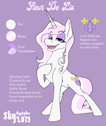 Size: 2400x2850 | Tagged: safe, artist:skydiggitydive, imported from derpibooru, fleur-de-lis, pony, unicorn, female, reference sheet, solo