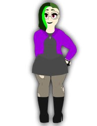 Size: 1200x1552 | Tagged: safe, artist:madamesaccharine, imported from derpibooru, oc, oc only, oc:puzzling insanity, human, ankh, boots, chubby, clothes, goth, high heel boots, hoodie, humanized, pantyhose, shoes, sidecut, smiling, solo