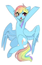 Size: 914x1400 | Tagged: safe, artist:seamaggie, imported from derpibooru, rainbow dash, pegasus, pony, chest fluff, cute, dashabetes, eye clipping through hair, female, mare, open mouth, simple background, solo, white background