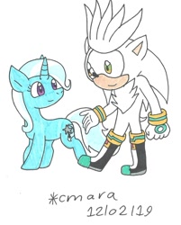 Size: 1014x1263 | Tagged: safe, artist:carlycmarathecat, artist:cmara, imported from derpibooru, trixie, crossover, silver the hedgehog, sonic the hedgehog (series)