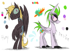 Size: 1385x985 | Tagged: safe, artist:didun850, imported from derpibooru, oc, oc only, oc:hurry, oc:passion, hybrid, original species, duo, female, parent:rainbow dash, parents:canon x oc, reference sheet, simple background, slit eyes, slit pupils, transparent background, wings