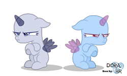 Size: 2520x1506 | Tagged: safe, artist:doraair, imported from derpibooru, oc, oc only, alicorn, pony, alicorn oc, base, crossed arms, duo, female, filly, frown, horn, mare, palindrome get, simple background, transparent background