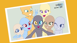 Size: 4000x2250 | Tagged: safe, alternate version, artist:doraair, imported from derpibooru, equestria girls, base, group photo, heterochromia, one eye closed, open mouth, peace sign, selfie, smiling, wink