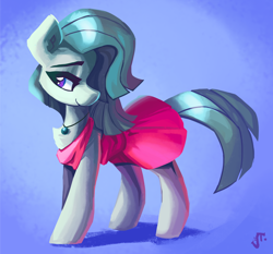 Size: 1280x1191 | Tagged: dead source, safe, artist:saxopi, imported from derpibooru, marble pie, earth pony, pony, alternate hairstyle, clothes, cute, dress, female, hair over one eye, jewelry, marblebetes, mare, necklace, solo