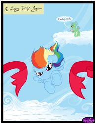 Size: 3500x4500 | Tagged: safe, artist:becauseimpink, imported from derpibooru, rainbow dash, oc, oc:featherdown, pony, comic:transition, cloud, comic, dialogue, female, filly, filly rainbow dash, flying, mare, on a cloud, transgender, younger