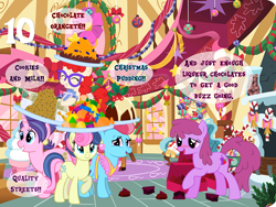 Size: 1024x768 | Tagged: safe, artist:bronybyexception, imported from derpibooru, berry punch, berryshine, bon bon, cookie crumbles, cup cake, sweetie drops, twist, earth pony, pony, unicorn, 10, advent calendar, chocolate, chocolate liqueurs, chocolate orange, christmas, christmas pudding, cookie, cookies and milk, drunk, drunk bubbles, food, holiday, quality street