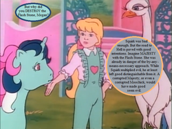 Size: 632x472 | Tagged: safe, edit, edited screencap, imported from derpibooru, screencap, megan williams, pluma, my little pony 'n friends, the ghost of paradise estate, dialogue, g1, implied majesty, implied moochick, implied squirk, speech bubble, tolkien