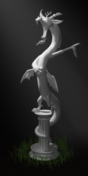 Size: 1018x2039 | Tagged: safe, artist:ig-64, imported from derpibooru, discord, draconequus, 3d, grass, horn, male, paws, petrification, solo, statue, statue discord, tail, talons, turned to stone, wings
