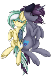 Size: 1039x1497 | Tagged: safe, artist:ezzerie, imported from derpibooru, oc, oc:harsh, oc:icy breeze, bat, pony, unicorn, canequine, commissoon, couple, cuddling, digital, duo, full body, fullbody, sleeping