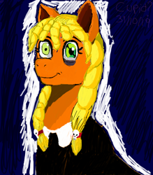 Size: 984x1125 | Tagged: safe, artist:cupid?, imported from derpibooru, applejack, pony, 1000 hours in ms paint, clothes, cosplay, costume, female, goth, halloween, halloween costume, lenore, lenore the cute little dead girl, mare