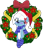 Size: 831x962 | Tagged: safe, artist:jhayarr23, imported from derpibooru, oc, oc only, oc:icicle crash, deer, pony, blue coat, blushing, christmas, christmas wreath, clothes, deer oc, freckles, green eye, hat, hearth's warming, hearth's warming eve, holiday, ice deer, jhayarr23's holiday ych, looking at you, markings, movie accurate, one eye closed, pale belly, santa hat, scarf, simple background, sitting, socks, solo, striped socks, transparent background, white hair, white markings, wink, winking at you, wreath, ych result