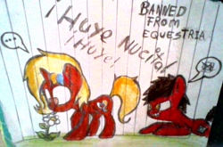 Size: 1088x720 | Tagged: safe, imported from derpibooru, oc, oc only, oc:big brian, oc:nucita, pony, banned from equestria daily, flower, lined paper, traditional art