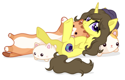 Size: 2275x1453 | Tagged: safe, artist:lc, artist:rioshi, artist:starshade, imported from derpibooru, oc, oc only, oc:astral flare, cat, pony, unicorn, base used, butt, eye clipping through hair, female, lying down, on back, plot, plushie, simple background, white background