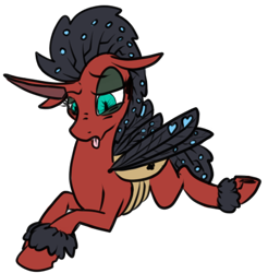 Size: 459x466 | Tagged: safe, artist:thebathwaterhero, imported from derpibooru, oc, oc only, oc:queen opus, changedling, changeling, changeling queen, cyoa:landfall, double colored changeling, female, simple background, solo, tongue out, transparent background