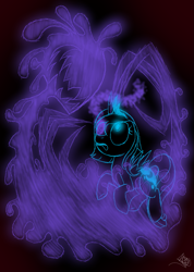 Size: 985x1385 | Tagged: safe, artist:didun850, imported from derpibooru, princess luna, oc, alicorn, pony, shadow pony, abstract background, duo, female, filly, glowing eyes, grin, heterochromia, looking up, rearing, signature, smiling, sombra eyes, woona, younger