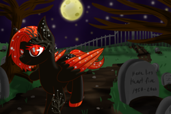 Size: 1800x1200 | Tagged: safe, artist:jagga-chan, imported from derpibooru, oc, oc only, oc:autumn sky, pegasus, pony, cemetery, female, gravestone, graveyard, mare, night, solo