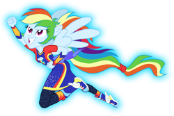 Size: 1200x800 | Tagged: safe, artist:sapphiregamgee, imported from derpibooru, rainbow dash, equestria girls, equestria girls series, forgotten friendship, clothes, female, fist, grin, looking up, ponied up, shoes, simple background, smiling, solo, super ponied up, teeth, transparent background, wings
