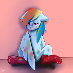 Size: 3000x3000 | Tagged: safe, artist:rainy105, imported from derpibooru, rainbow dash, pegasus, pony, clothes, female, floppy ears, mare, sexy, socks, stupid sexy rainbow dash, tongue out