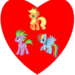 Size: 1000x1000 | Tagged: artist needed, source needed, safe, imported from derpibooru, applejack, rainbow dash, spike, pegasus, pony, applespike, applespikedash, bisexual, female, lesbian, love, love triangle, male, polyamory, rainbowspike, shipping, straight