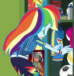 Size: 468x478 | Tagged: safe, imported from derpibooru, screencap, chestnut magnifico, daring do, rainbow dash, equestria girls, equestria girls series, run to break free, spoiler:eqg series (season 2), ass, butt, cropped, female, food, sandwich