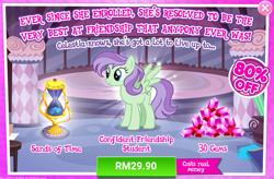 Size: 1029x676 | Tagged: safe, imported from derpibooru, violet twirl, pegasus, pony, advertisement, costs real money, friendship student, gameloft, gem, sale, sands of time