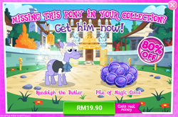 Size: 1032x681 | Tagged: safe, imported from derpibooru, randolph, earth pony, pony, advertisement, costs real money, gameloft, magic coins, sale