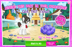 Size: 1040x682 | Tagged: safe, imported from derpibooru, writing desk, earth pony, pony, advertisement, costs real money, gameloft, magic coins, sale