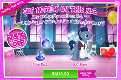 Size: 1034x684 | Tagged: safe, imported from derpibooru, waxton, earth pony, pony, advertisement, costs real money, disco ball, gameloft, sale