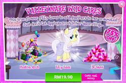 Size: 1040x682 | Tagged: safe, imported from derpibooru, lily lace, pony, unicorn, advertisement, costs real money, female, festive arch, gameloft, gem, mare, sale