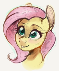 Size: 1395x1672 | Tagged: safe, artist:meowcephei, imported from derpibooru, fluttershy, pony, bust, female, mare, portrait, simple background, sketch, smiling, solo, three quarter view, white background