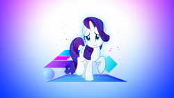 Size: 3840x2160 | Tagged: safe, artist:chrzanek97, artist:game-beatx14, edit, imported from derpibooru, rarity, pony, unicorn, 4k, female, mare, raised hoof, solo, wallpaper, wallpaper edit