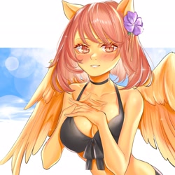 Size: 2048x2048 | Tagged: safe, artist:ringeko, imported from derpibooru, oc, oc only, oc:firetale, anthro, pegasus, adorasexy, bikini, blower, clothes, cute, female, looking at you, sexy, solo, swimsuit, wings