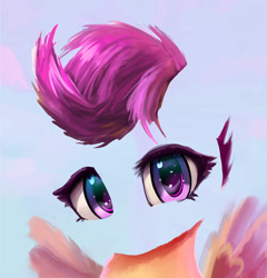Size: 2327x2426 | Tagged: safe, alternate version, artist:xbi, imported from derpibooru, scootaloo, pegasus, pony, bust, eye, eyes, faceless female, female, invisible, looking at you, no face, portrait, transparent, wip