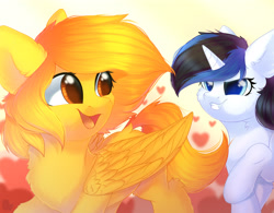 Size: 3600x2814 | Tagged: safe, artist:alphadesu, imported from derpibooru, oc, oc only, oc:firetale, oc:mirror image, pegasus, pony, unicorn, chase, female, grin, laughing, mare, smiling, wings