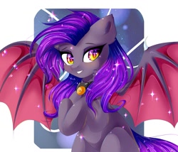 Size: 1024x878 | Tagged: safe, artist:silvia-zero, imported from derpibooru, oc, oc only, oc:dawn sentry, bat pony, pony, bat wings, choker, female, long hair, looking at you, mare, solo, wings