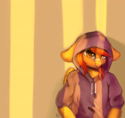 Size: 5000x4710 | Tagged: safe, artist:alphadesu, imported from derpibooru, oc, oc only, oc:firetale, anthro, pegasus, clothes, female, hair over eyes, hoodie, looking at you, shadow, solo, wings