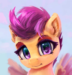 Size: 2327x2426 | Tagged: safe, artist:xbi, imported from derpibooru, scootaloo, pegasus, pony, bust, cute, cutealoo, female, looking at you, portrait, simple background, solo