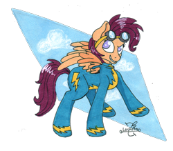 Size: 1693x1481 | Tagged: safe, artist:lechu-zaz, imported from derpibooru, scootaloo, pegasus, pony, clothes, female, simple background, solo, traditional art, transparent background, uniform, wonderbolts uniform