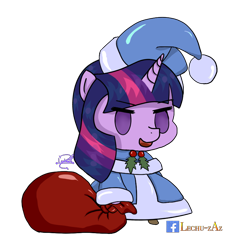 Size: 800x834 | Tagged: safe, artist:lechu-zaz, imported from derpibooru, twilight sparkle, pony, unicorn, christmas, fate/grand order, hat, holiday, padoru, santa hat, simple background, transparent background