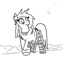 Size: 1094x986 | Tagged: safe, artist:jargon scott, imported from derpibooru, oc, oc only, oc:nada phase, earth pony, pony, black and white, clothes, ear piercing, earring, female, goth, grayscale, jewelry, lineart, mare, monochrome, piercing, safety pin, simple background, snow, snowflake, sweater, white background