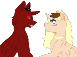 Size: 1600x1200 | Tagged: safe, imported from derpibooru, oc, oc only, alicorn, pony, alicorn oc, base used, blonde, crown, duo, edgy, female, horn, jewelry, makeup, male, mare, necklace, red, regalia, rule 63, stallion