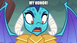 Size: 888x499 | Tagged: safe, edit, edited screencap, imported from derpibooru, screencap, princess ember, dragon, gauntlet of fire, armor, avatar: the last airbender, caption, dragoness, female, image macro, meme, open mouth, red eyes, solo, spread wings, text, wings, zuko