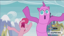 Size: 500x280 | Tagged: safe, edit, edited screencap, imported from derpibooru, screencap, sound edit, pinkie pie, pony, the one where pinkie pie knows, animated, family guy, female, loop, sound, wacky waving inflatable tube pony, webm
