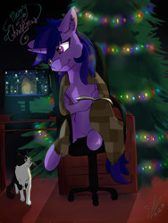 Size: 1010x1346 | Tagged: safe, alternate version, artist:yuris, imported from derpibooru, oc, oc only, oc:dask shine, pony, unicorn, alternate character, christmas, holiday, rule 63, solo