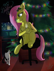 Size: 1010x1346 | Tagged: safe, alternate version, artist:yuris, imported from derpibooru, fluttershy, pegasus, pony, alternate character, christmas, female, holiday, solo