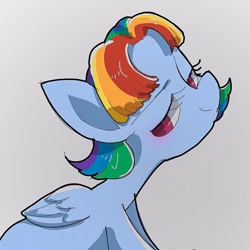 Size: 1024x1024 | Tagged: safe, artist:1drfl_world_end, imported from derpibooru, rainbow dash, pegasus, pony, alternate hairstyle, colored pupils, cute, dashabetes, female, gray background, lidded eyes, mare, simple background, solo