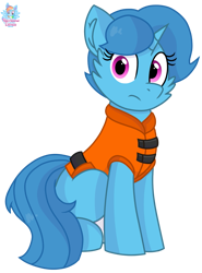 Size: 953x1287 | Tagged: safe, artist:rainbow eevee, imported from derpibooru, spring rain, pony, unicorn, series:springshadowdrops life jacket days, cheek fluff, cute, female, lifejacket, looking at you, simple background, sitting, solo, transparent background, vector